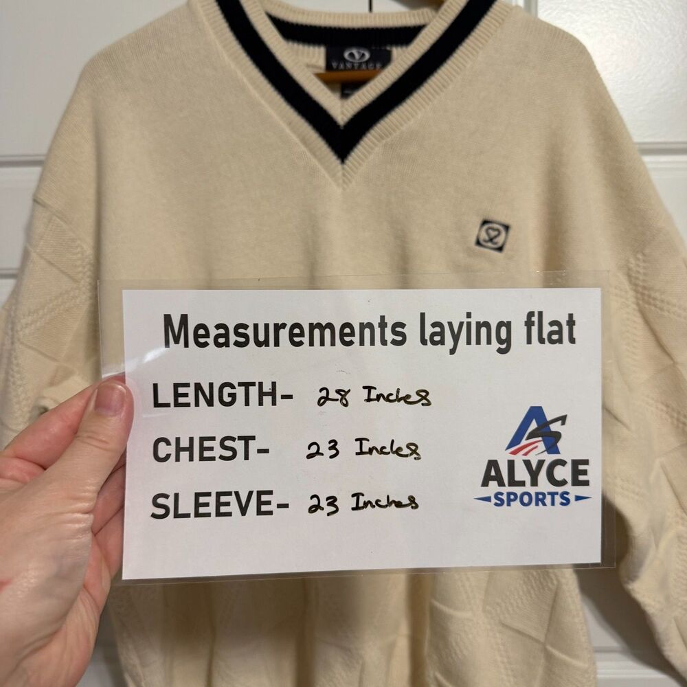 Vantage Vintage Cable Knit Sweater Mens XL Cream V Neck‎ Golf Tennis 90s - Picture 3 of 7